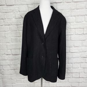 Talbots Black White Wool Silk Flecked Blazer Jacket Career Office Sz 16